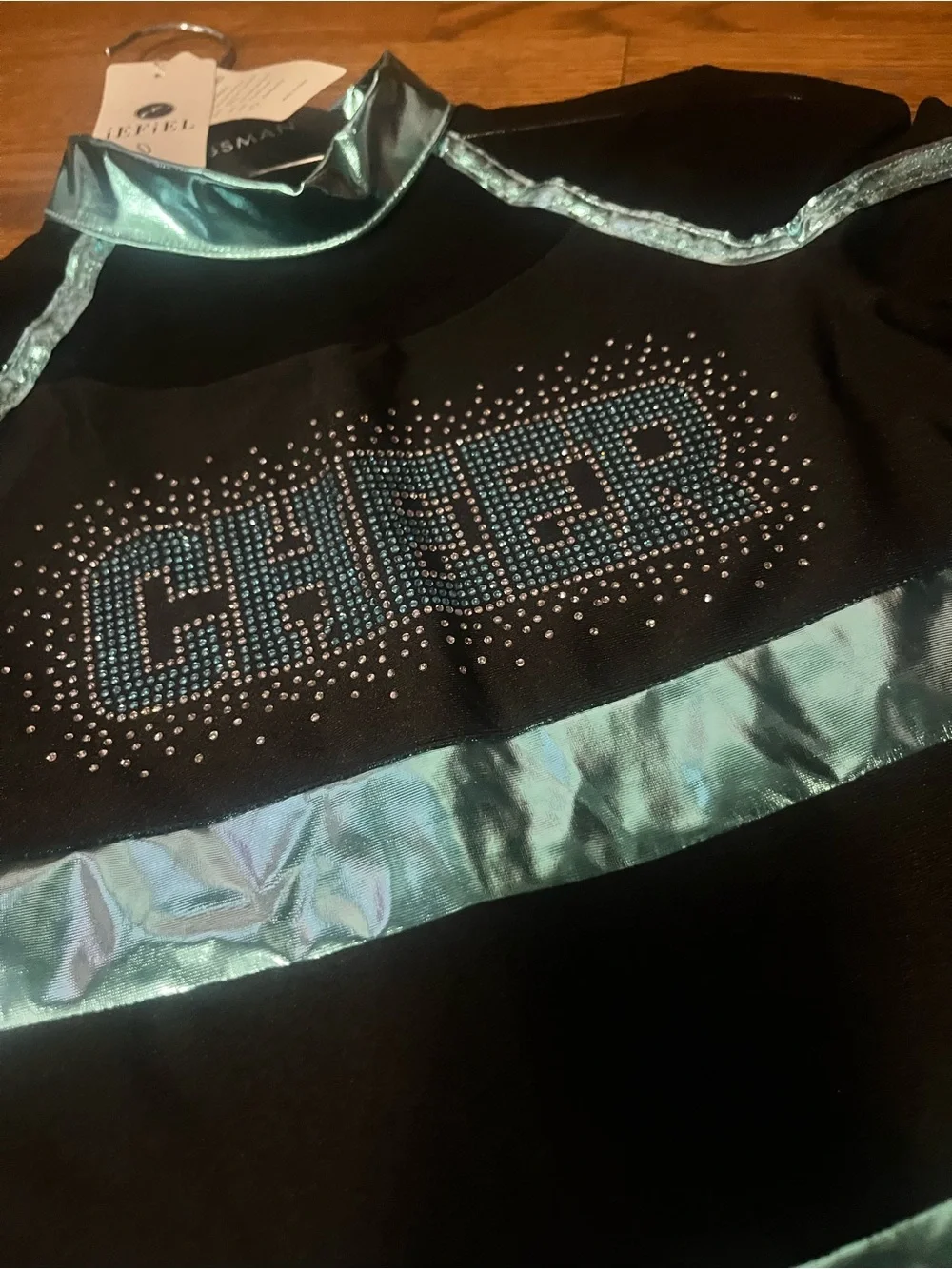 New teal and black  Long Sleeve Cheerleading Dance Halloween uniform girls sz 10